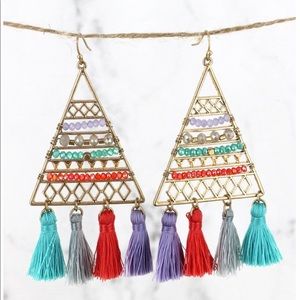 Boho beaded tassel earring.